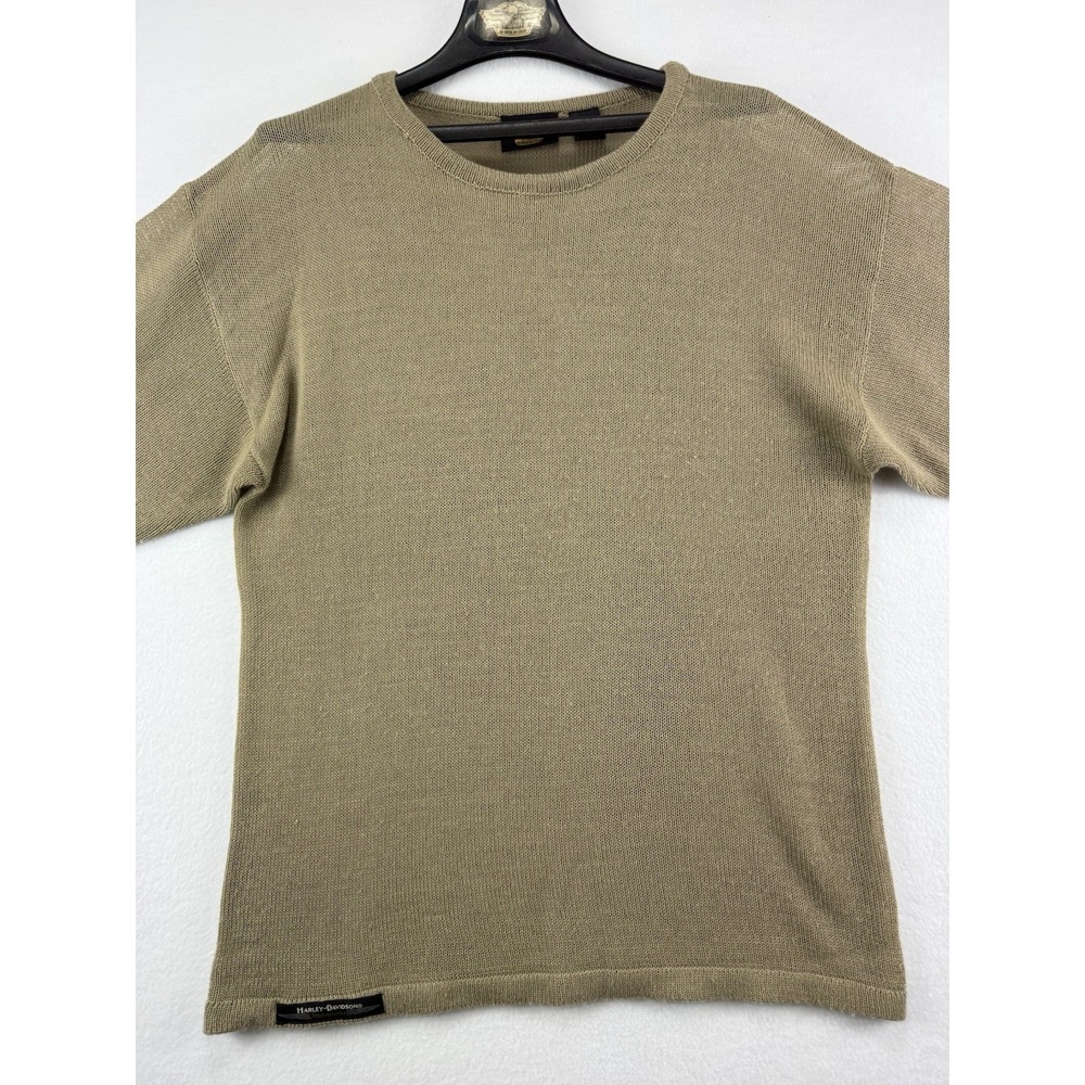 Harley Davidson Mens XL Knit‎ Sweater Tan Beige Lightweight Crewneck Pullover